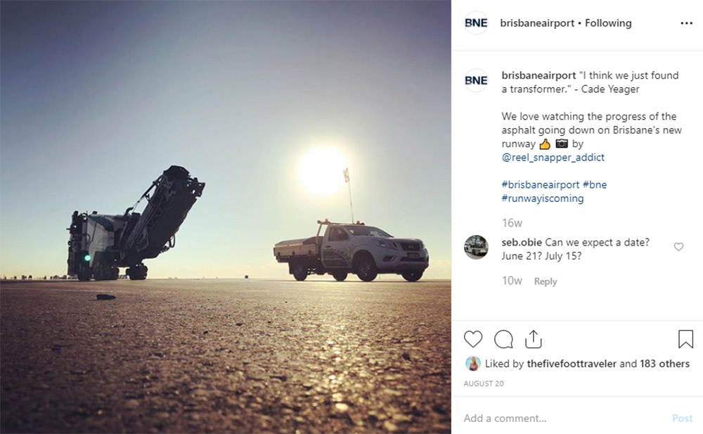 Media Mortar | Content Marketing Agency Brisbane | Instagram caption cures - Brisbane Airport New Runway