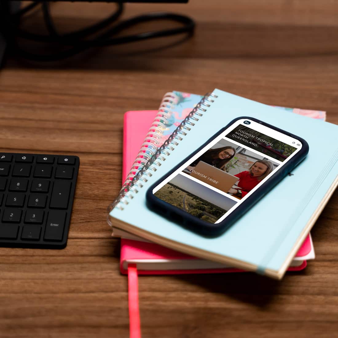 Media Mortar_Instagram Stories_Open phone on notebooks